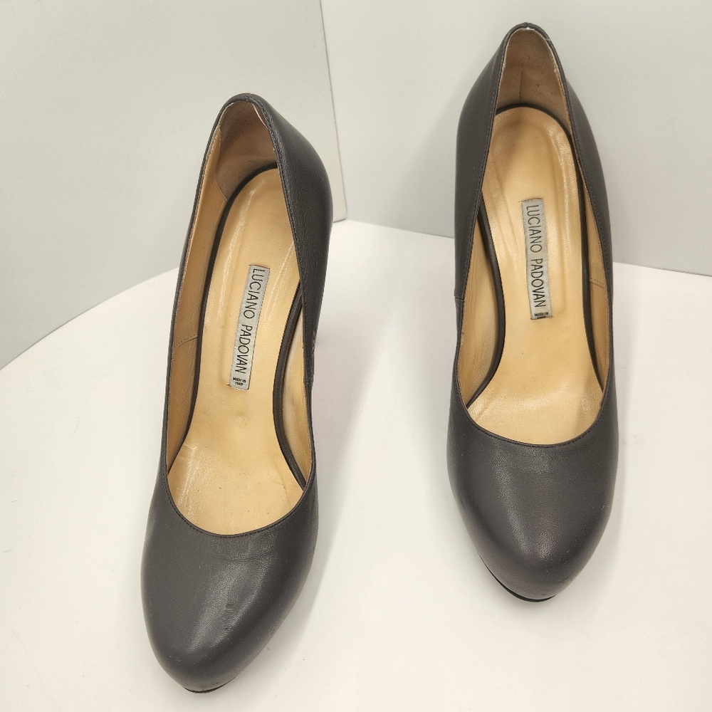 Luciano Padovan pumps 10 grey leather platform heels feminine luxury Made Italy